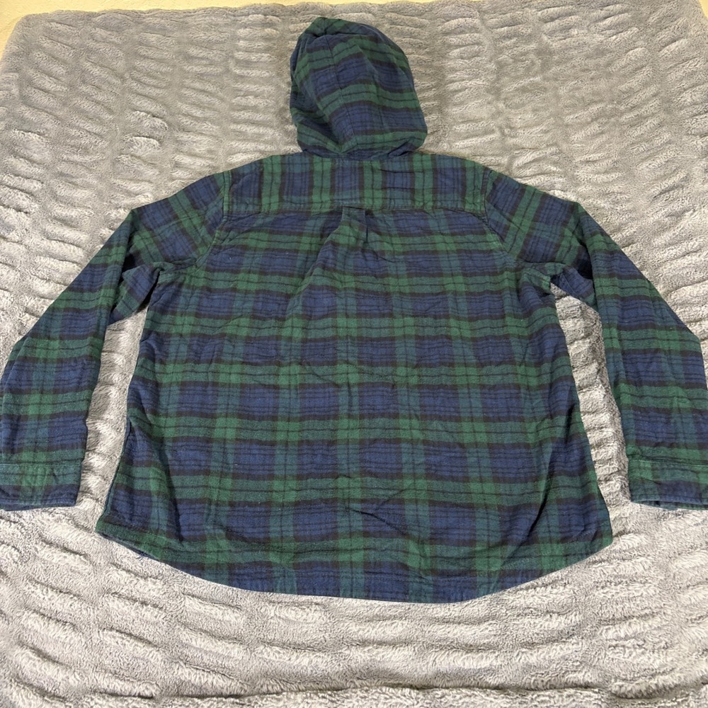 LL Bean Mens Large Relaxed Fit Full Zip Hooded‎ Flannel Black Watch Plaid 502092 - Picture 2 of 7